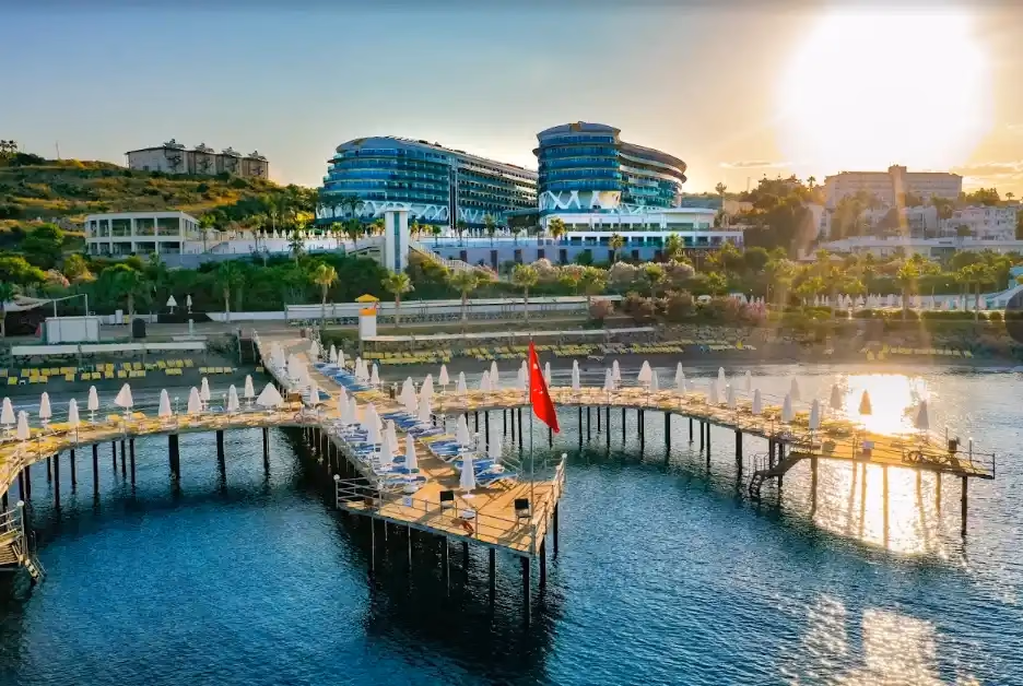It's an all-inclusive resort with its own beach, located in Turkler, about 30 minutes from Alanya's